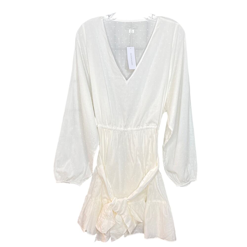Outerknown Lulu V Neck Organic Cotton Sleeves Ruffle Mini Dress Large